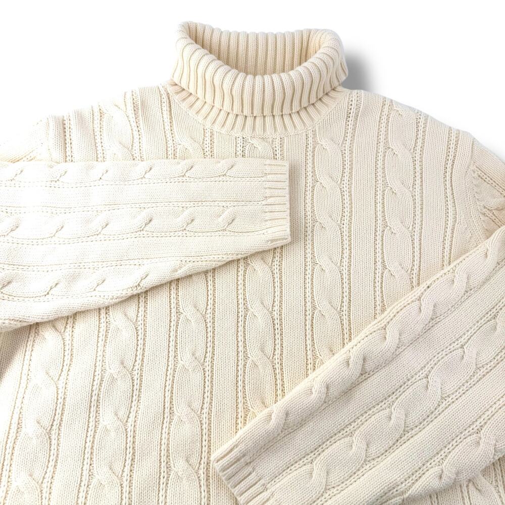Vintage Lands' End Cable Knit FishermanTurtleneck Sweater Women's XL 18-20 Ivory